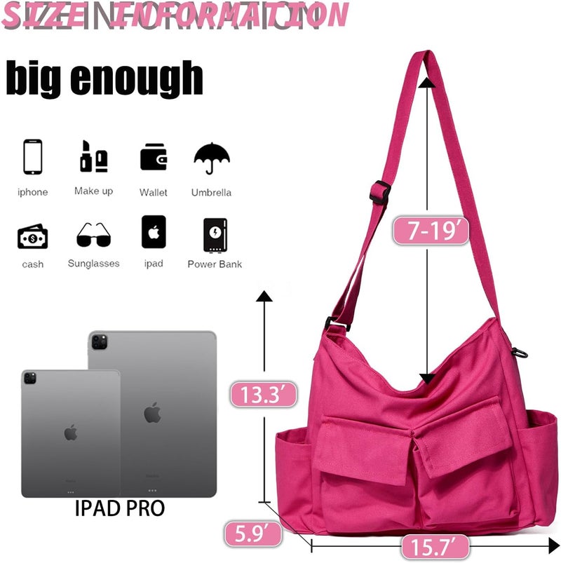 yaucher Store Canvas Messenger Bag Large Hobo Crossbody Bag with Multiple Pockets Casual Shoulder Tote Bag for Women and Men - Image 4